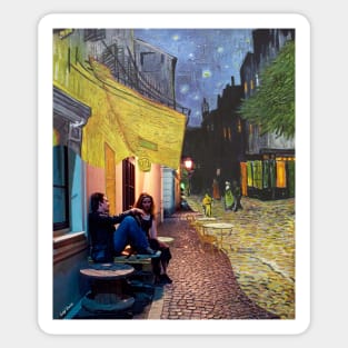 Van Gogh Café Terrace at Night and Jessie and Celine in Before Sunrise Sticker